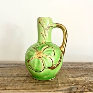 Green and Gold Floral Ceramic Vase